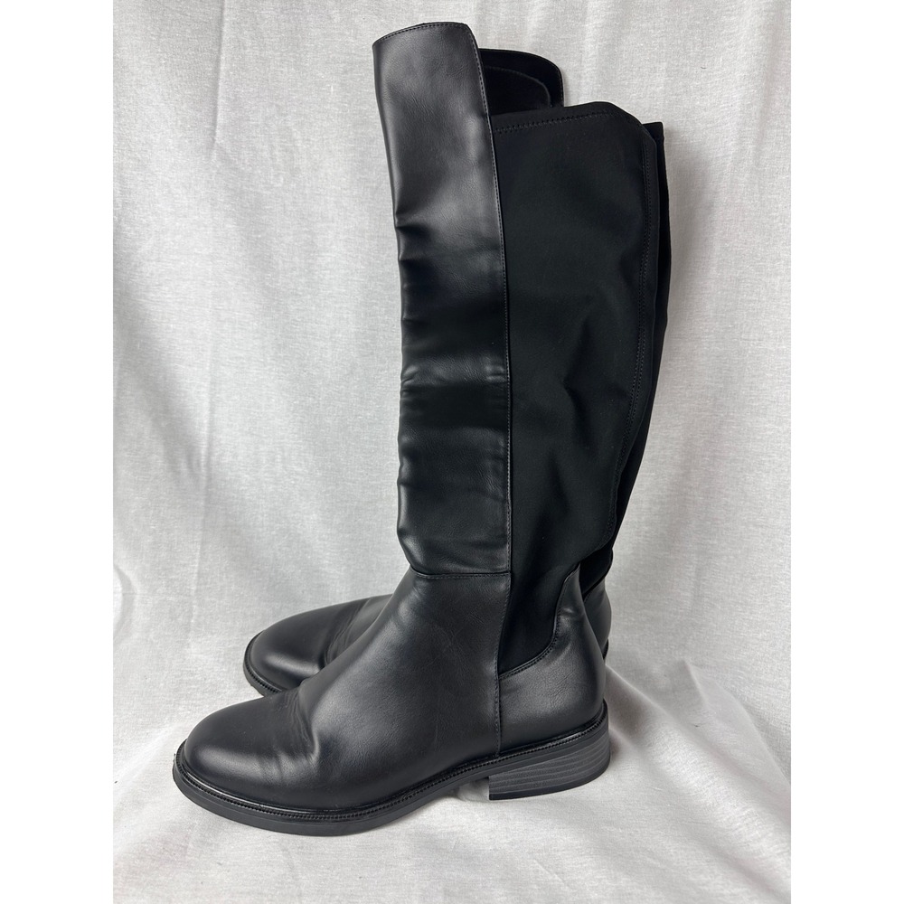 A New Day Womens Tall Black Boots Faux Leather Stretch‎ Back Memory Foam Size 12